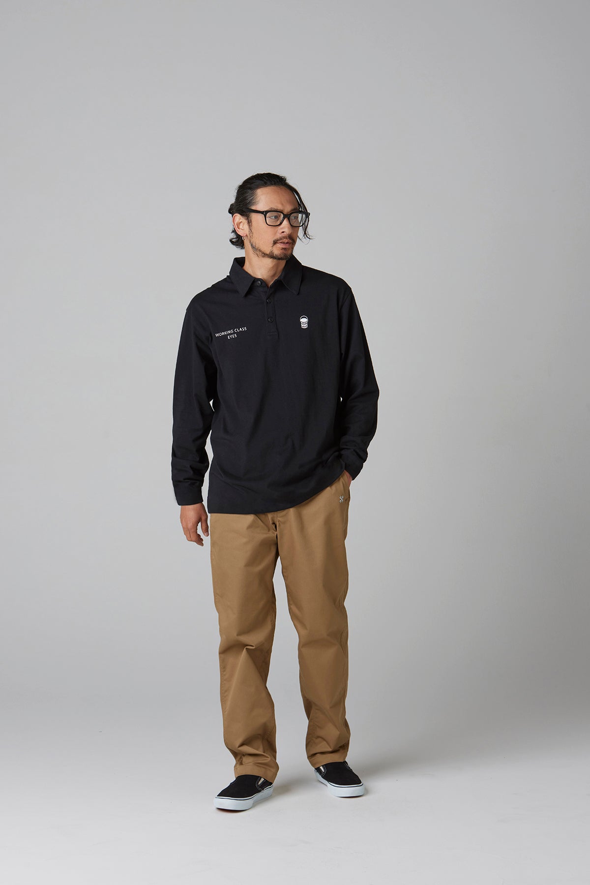 HEAVY DRY COTTON POLO NECK L/S TEE -Oil Can-