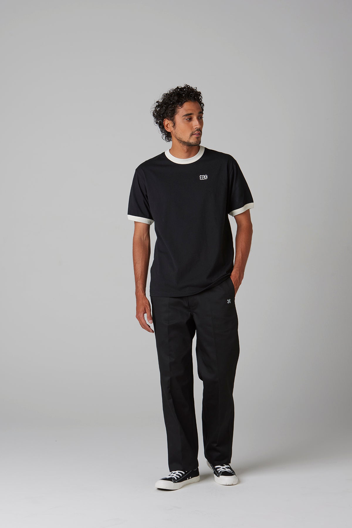 HEAVY DRY COTTON RINGER TEE -BLC-