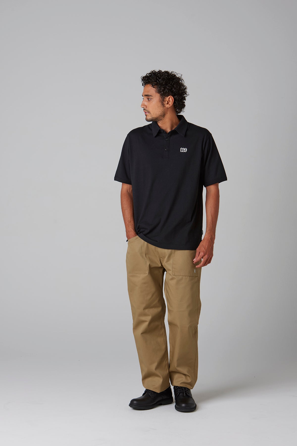 HEAVY DRY COTTON POLO NECK TEE -BLC-