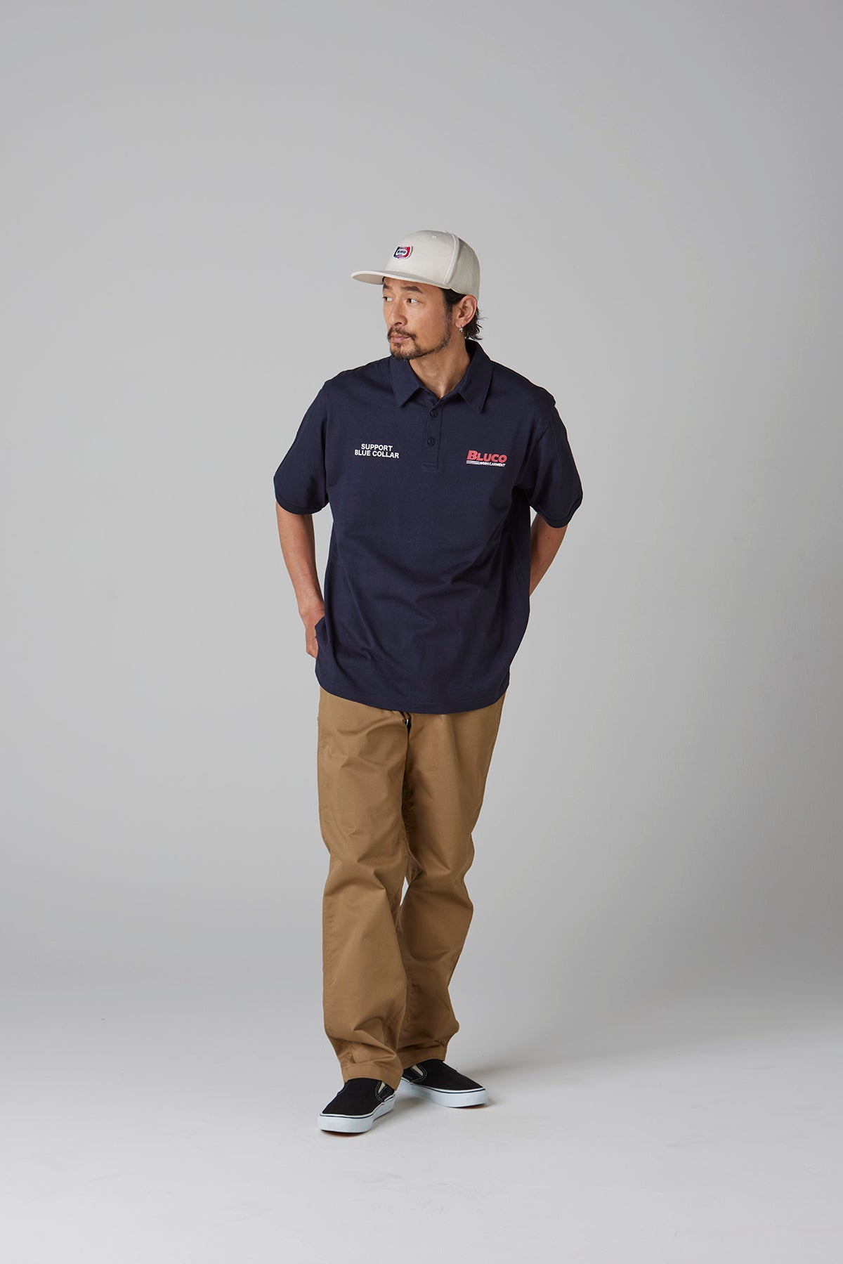 HEAVY DRY COTTON POLO NECK TEE -BWG-