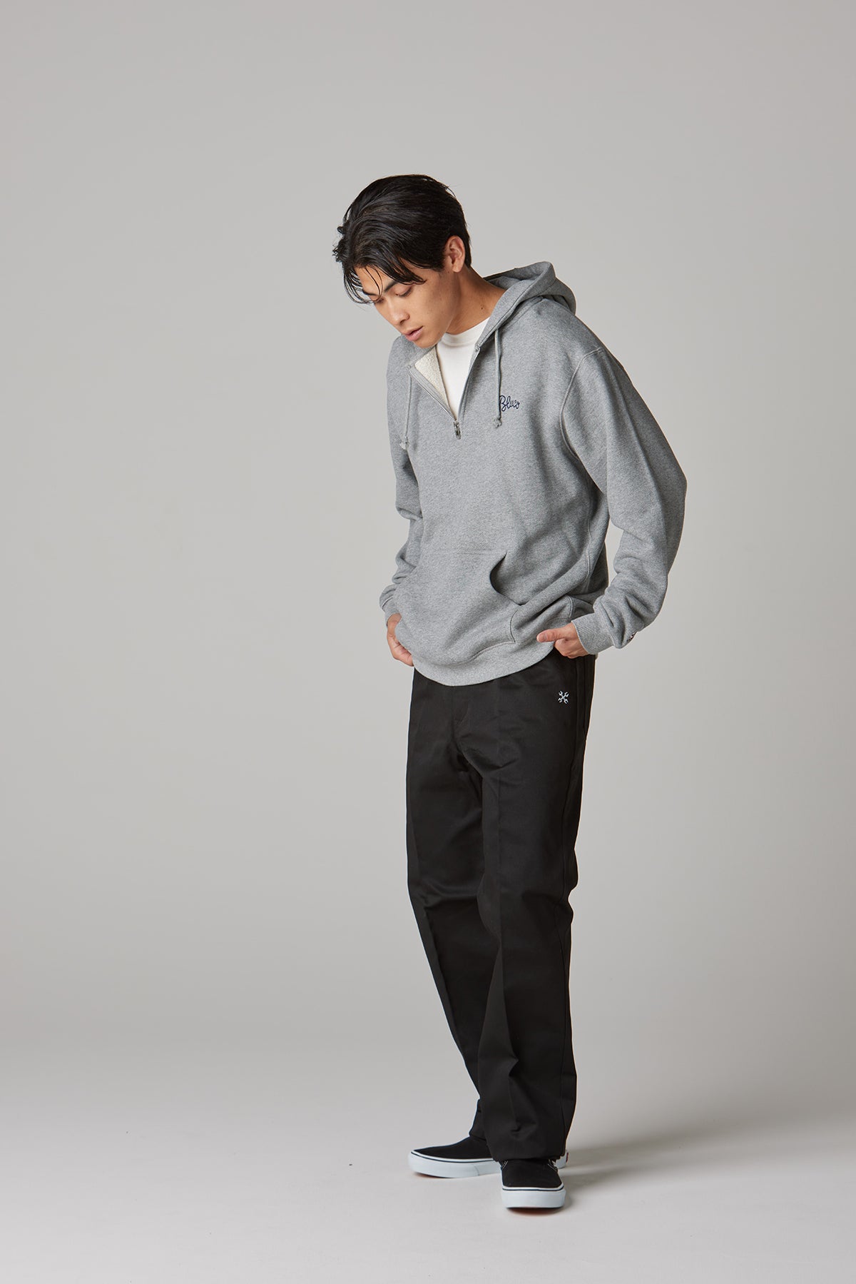 HEAVY PILE  SWEAT HALF ZIP HOODIE -EMB-