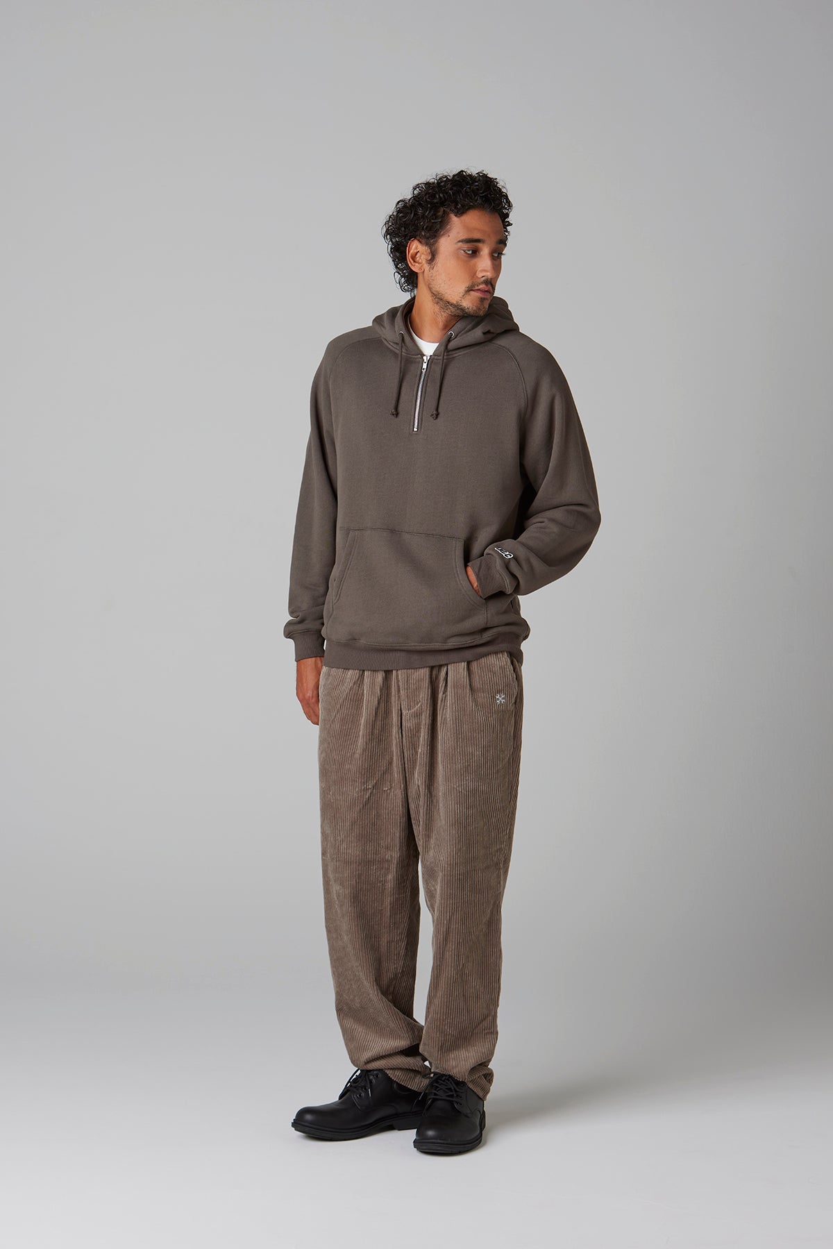 HEAVY PILE HALF ZIP SWEAT HOODIE