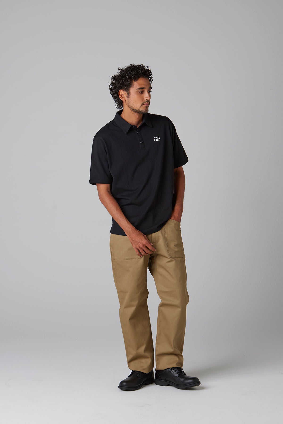 HEAVY DRY COTTON POLO NECK TEE -BLC-