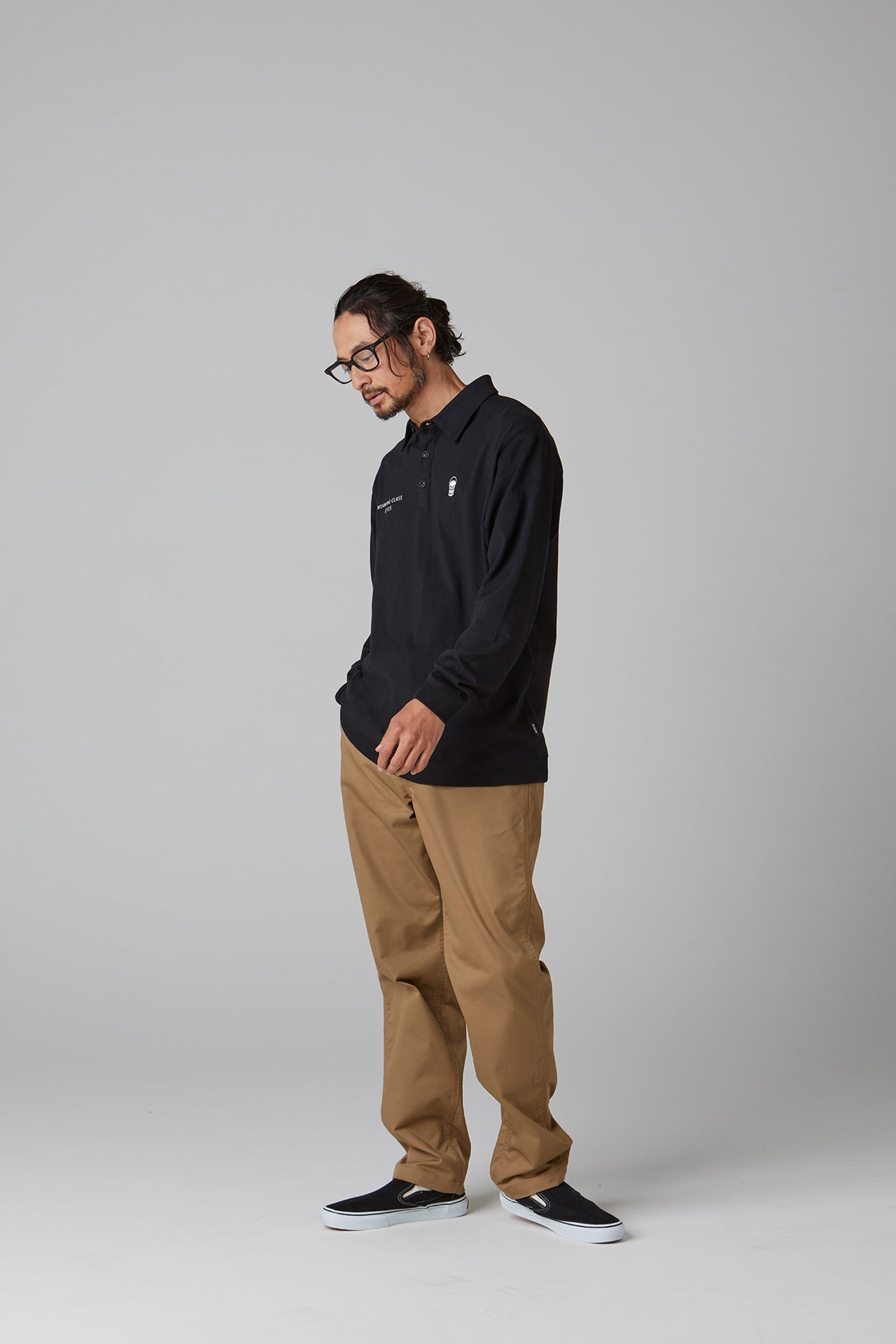 HEAVY DRY COTTON POLO NECK L/S TEE -Oil Can-