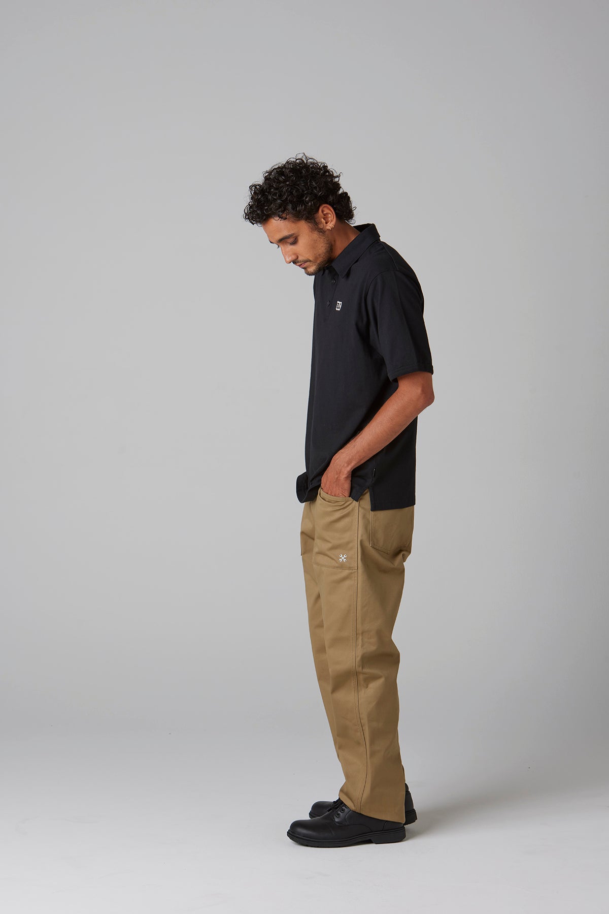 HEAVY DRY COTTON POLO NECK TEE -BLC-