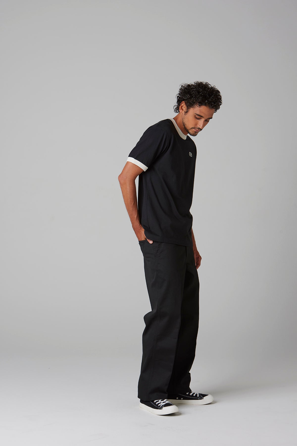 HEAVY DRY COTTON RINGER TEE -BLC-