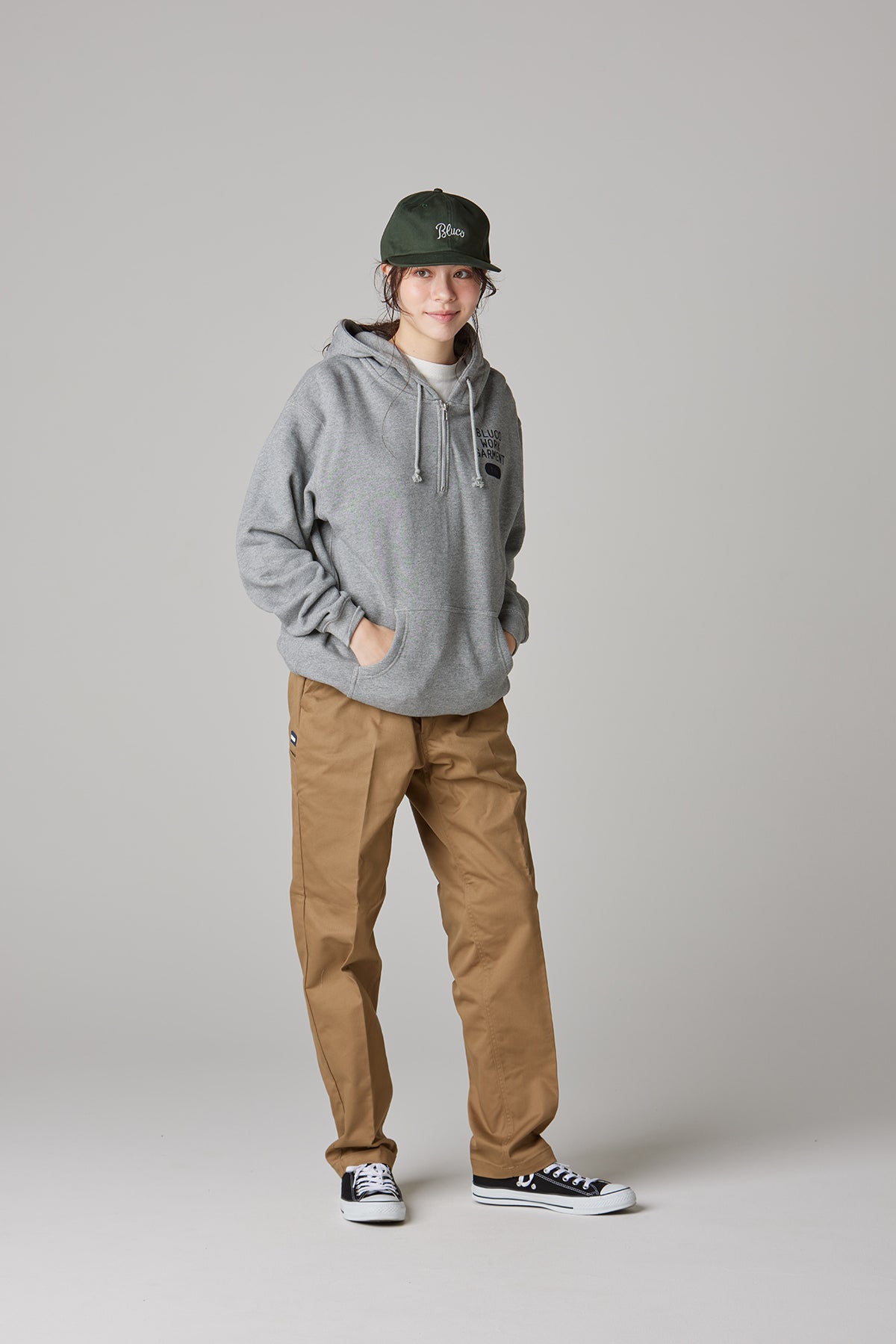 HEAVY PILE  SWEAT HALF ZIP HOODIE -1165-