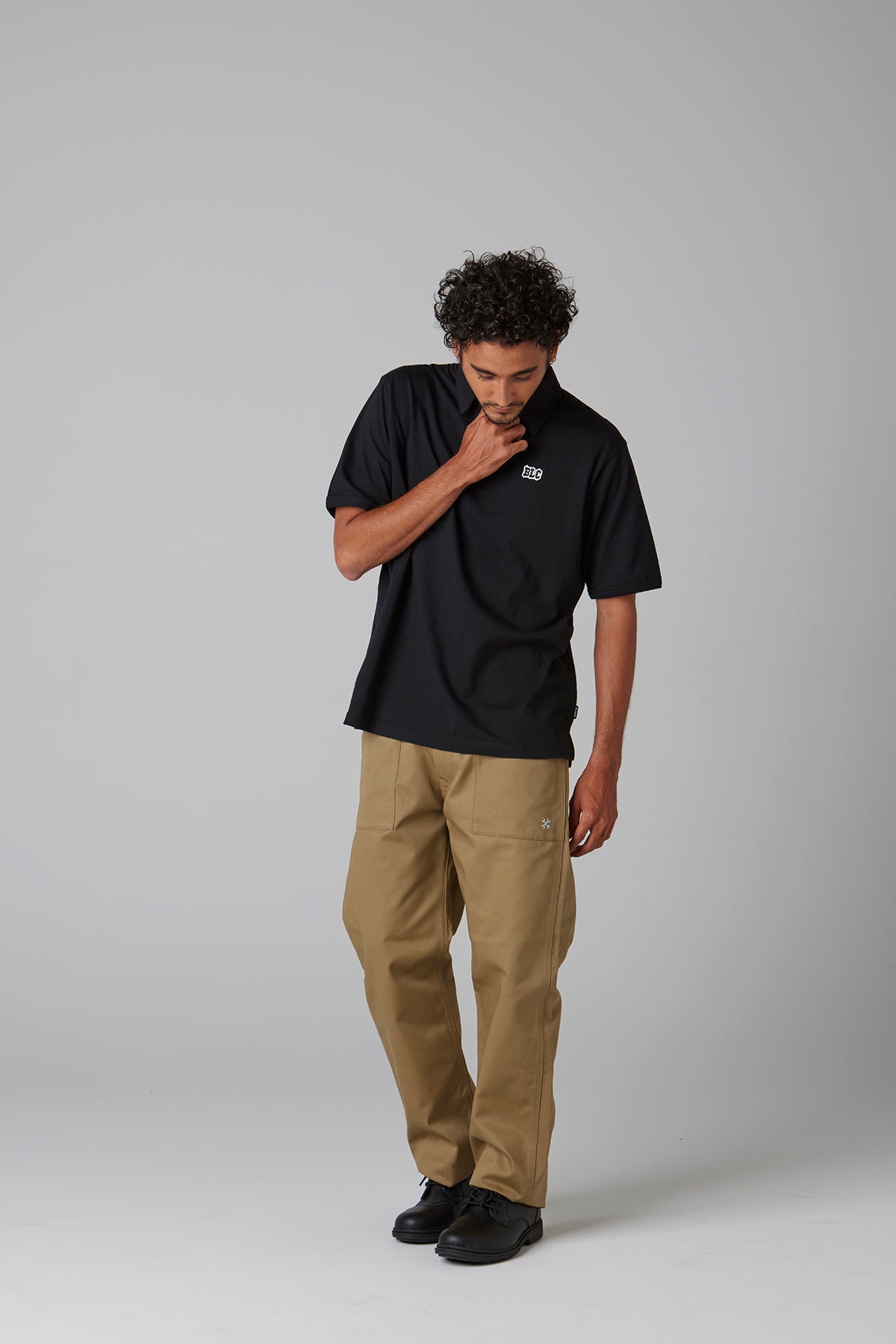 HEAVY DRY COTTON POLO NECK TEE -BLC-