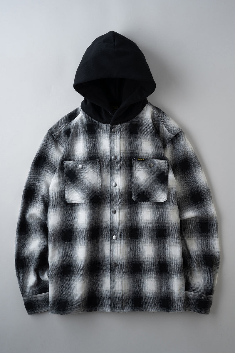 BLUCO フード付きネルシャツ ブラック・グレー・ホワイト HOODED FLANNNEL SHIRT – BLUCO. INC