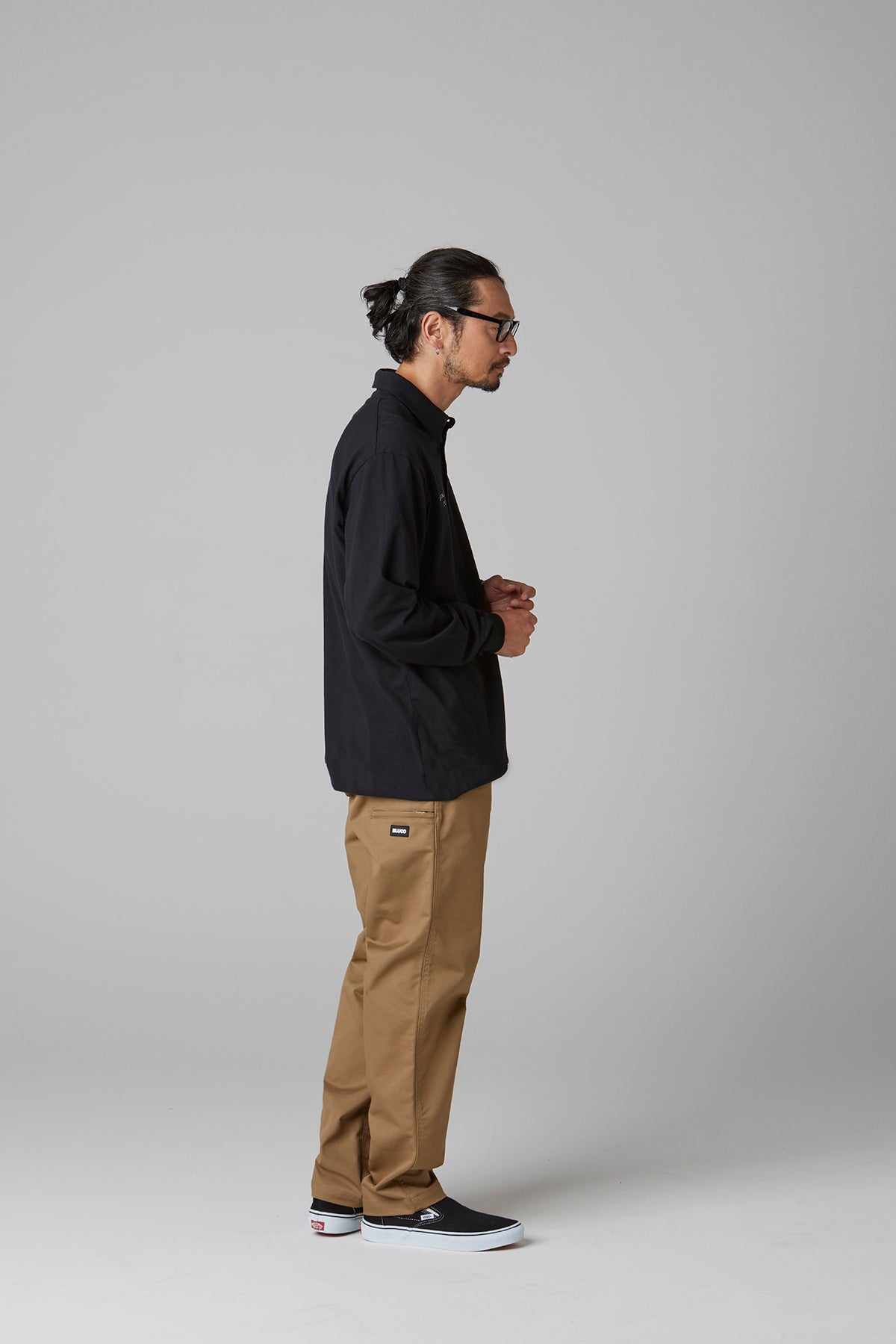 HEAVY DRY COTTON POLO NECK L/S TEE -Oil Can-