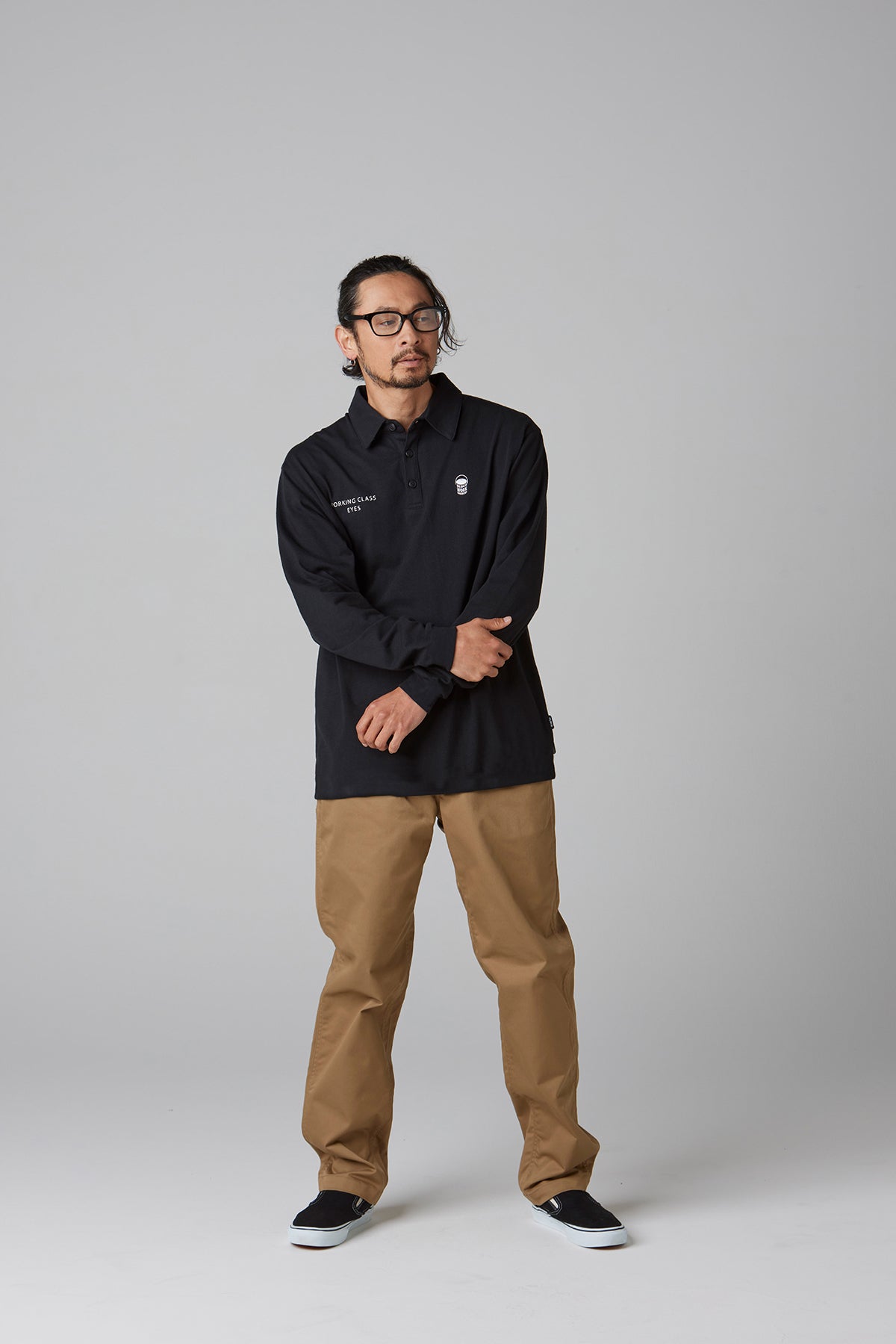 HEAVY DRY COTTON POLO NECK L/S TEE -Oil Can-