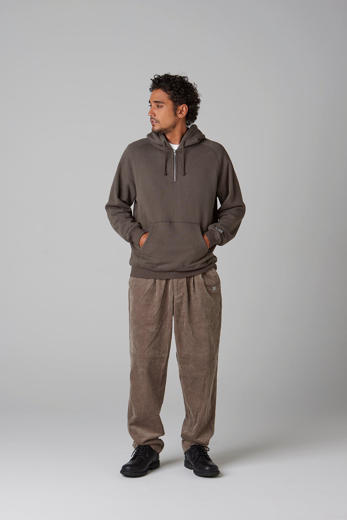 HEAVY PILE HALF ZIP SWEAT HOODIE