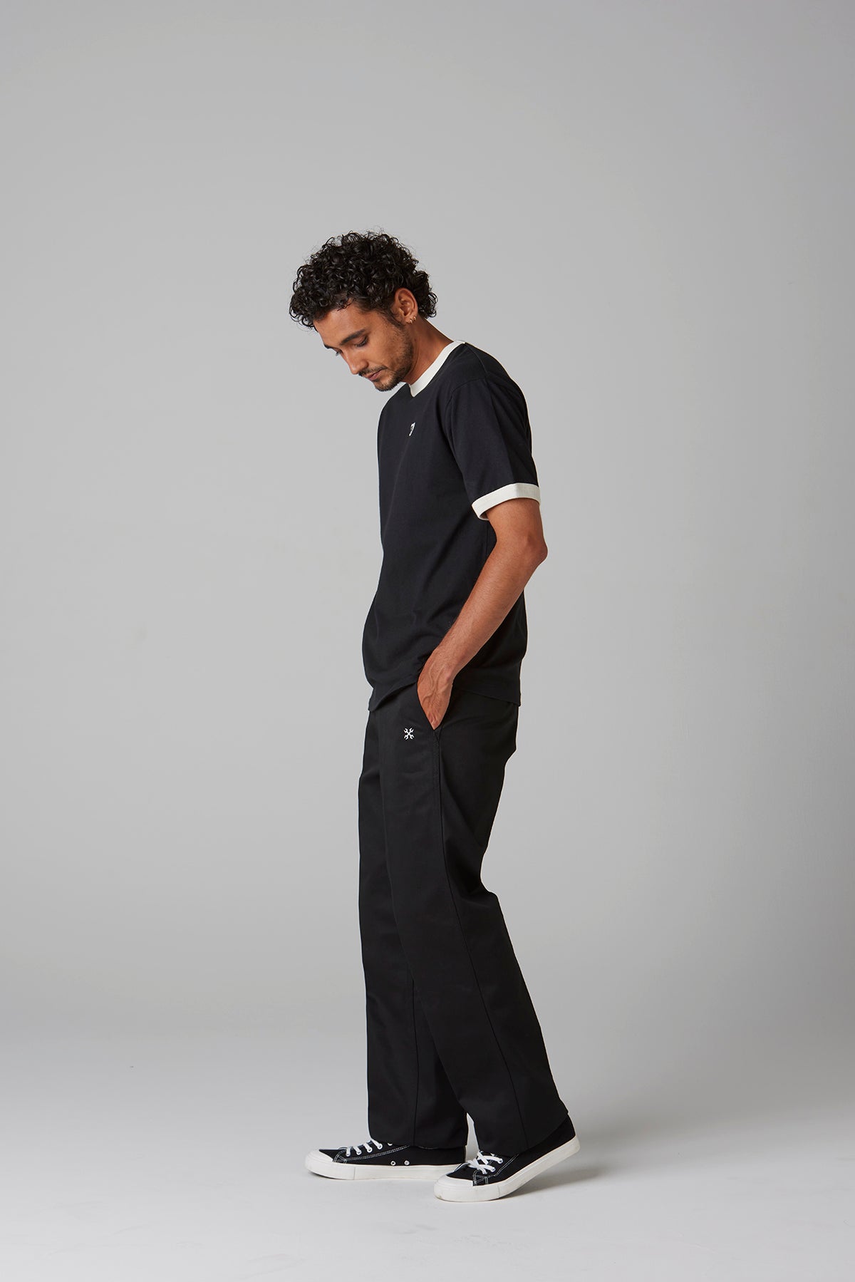 HEAVY DRY COTTON RINGER TEE -BLC-