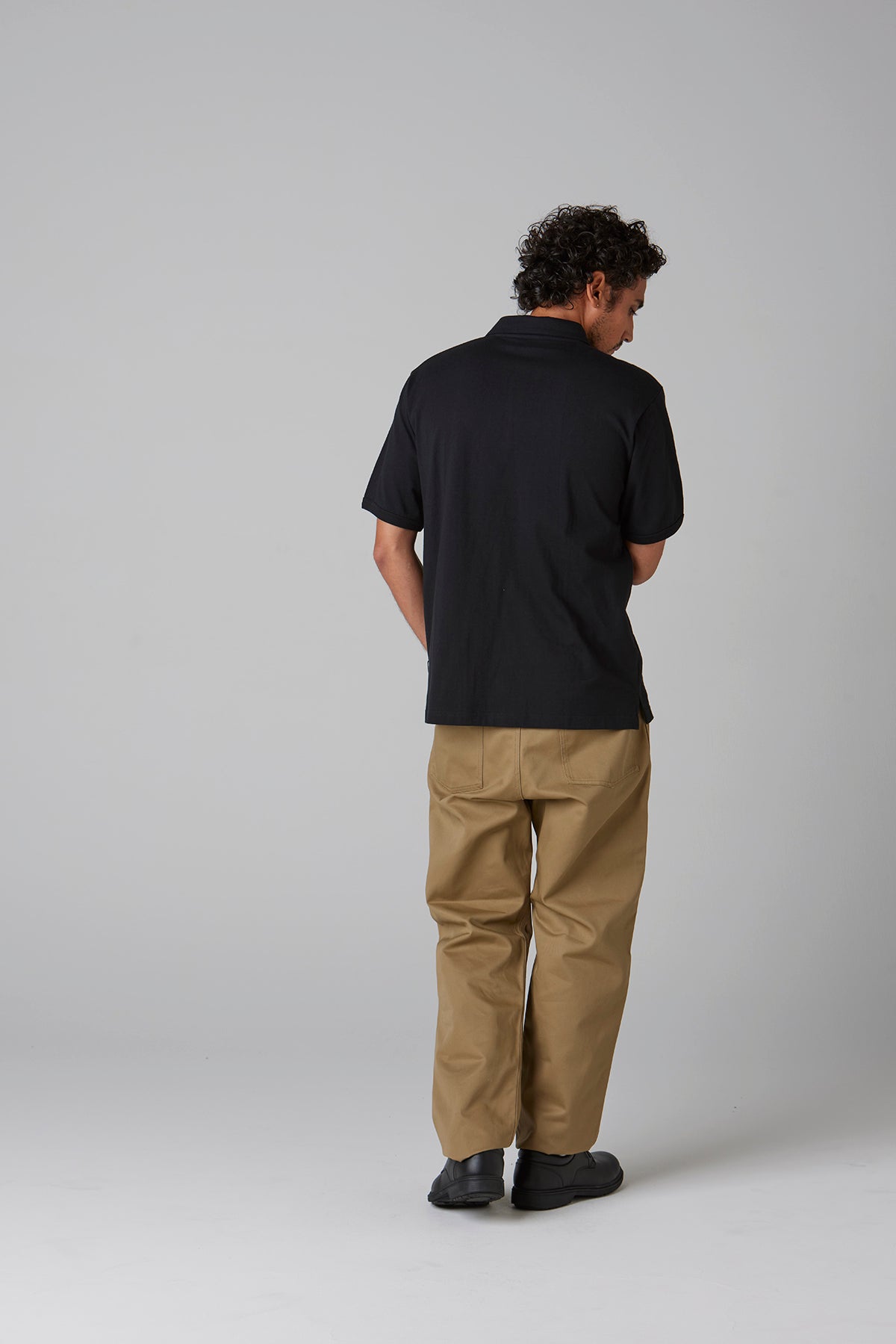 HEAVY DRY COTTON POLO NECK TEE -BLC-