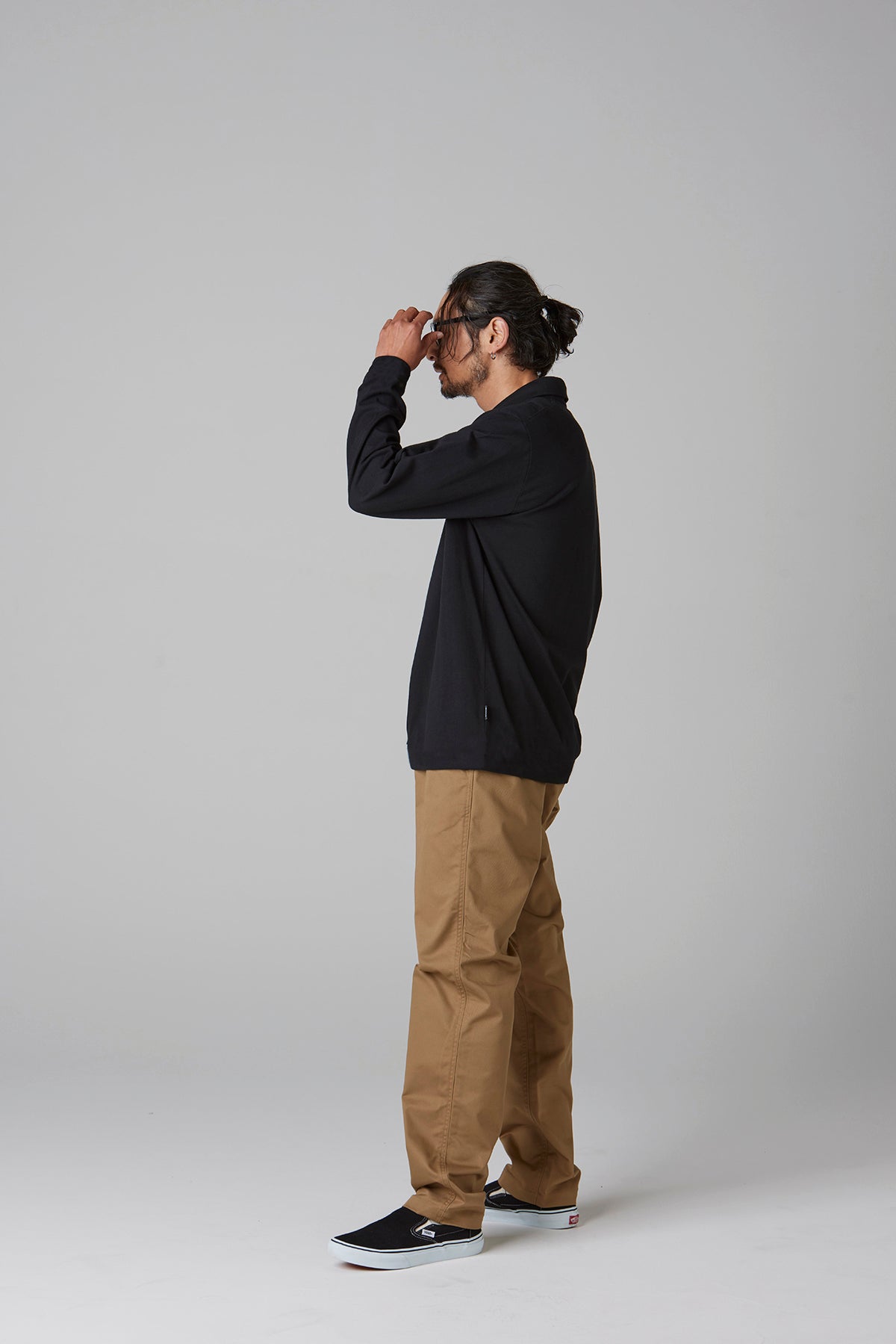 HEAVY DRY COTTON POLO NECK L/S TEE -Oil Can-