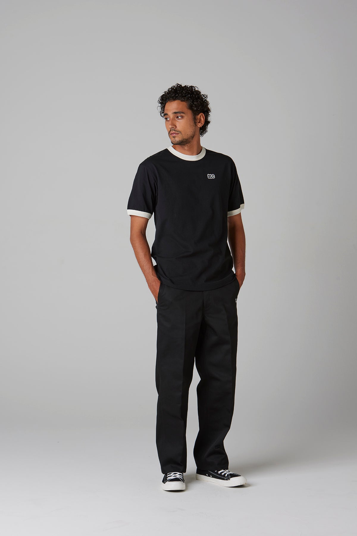 HEAVY DRY COTTON RINGER TEE -BLC-