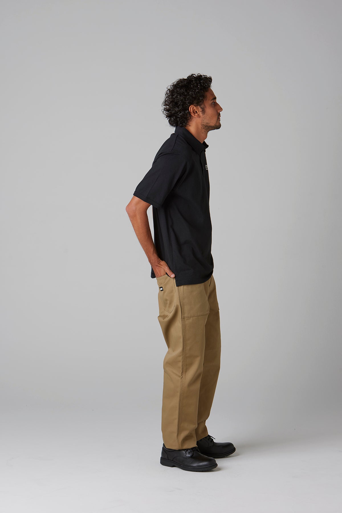 HEAVY DRY COTTON POLO NECK TEE -BLC-