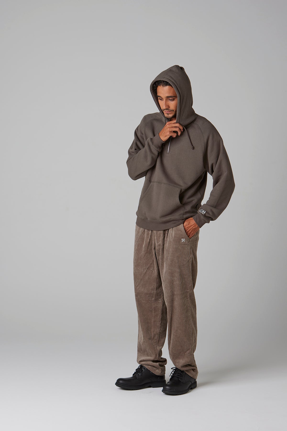 HEAVY PILE HALF ZIP SWEAT HOODIE